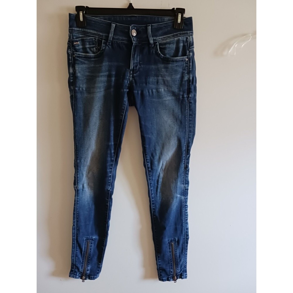 G Raw Medium Wash Jeans Womens Size W29xL34 Blue Skinny Zipper Ankle